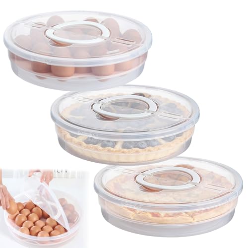 Pie Carrier With Lid and Handle, 12IN Stackable Pie Carriers for Transport with Double-Layer Divider, Airtight Pizza Saver for Leftover Pizza, Pie, Cake (3PC)