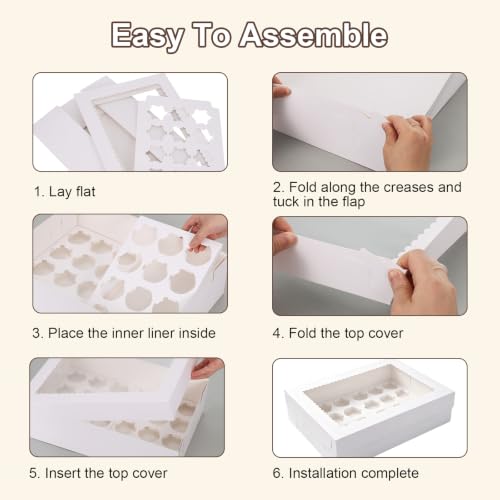 20 Pack Cupcake Boxes, 24 Count White Standard with Window & Inserts, Easily Assemble Food Grade Cupcake Boxes with Clear Window for Weddings, Birthdays & Home Storage - color: White (20 Pack)