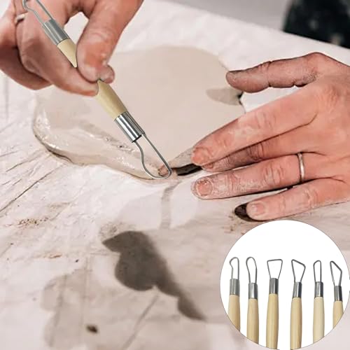 AUXBC 6Pcs Wooden Handle Double Ended Modeling Tools Set, Versatile Sculpting Tools for Clay, Fondant, Cake, Ceramic, Dough, Plasticine, Plaster, Wax
