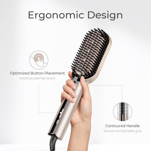 TYMO Hair Straightener Brush - Ionic Plus Straightening Brush for Women - color: Gold, size: 2.4 Inch