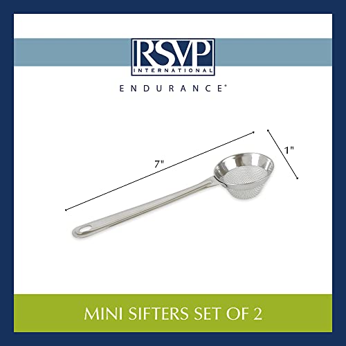 RSVP International Endurance Kitchen Collection, Stainless Steel Flour Sifter, Mini, 7x2x1", 2-Piece - size: Mini Sifter Set, Fine & Course, 2 Piece