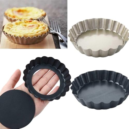 Round 4 Inch Mini Pie Muffin Cupcake Pans, Non-Stick Tart Quiche Flan Pan Molds Pie Pizza Cake Mould with Removable Loose Bottom(black) - color: Black
