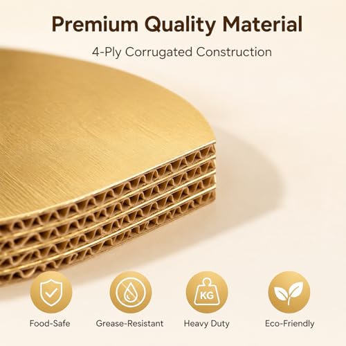 Cake Boards 10 & 12 inch Round, 10 Pack Gold Cake Drum 1/2" Thick Sturdy Corrugated Cardboard Round Cake Base for Birthday, Wedding, Dessert Decorating, Oil-Resistant - size: 10 Inch