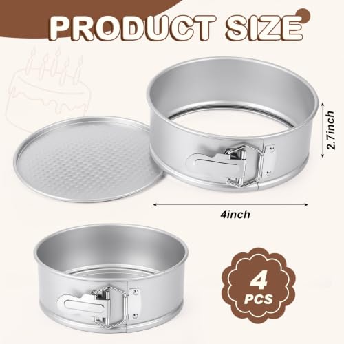 4 Pcs 4 Inch Non Stick Springform Pan with Removable Bottom Silver - color: Sliver, size: 4 Inch