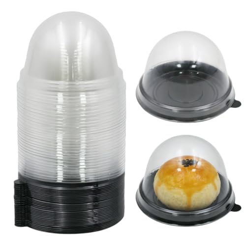 2 Inch 30 Pack Black Mini Cake Container Plastic Mini Cupcake Boxes Muffin Pod Dome Muffin Single Container Box with a Transparent Lid for Dessert Mooncake Cake Macaron - color: Black
