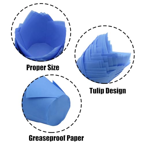50 Pcs Blue Tulip Cupcake Liners for Baking, Muffin Liners - color: Blue