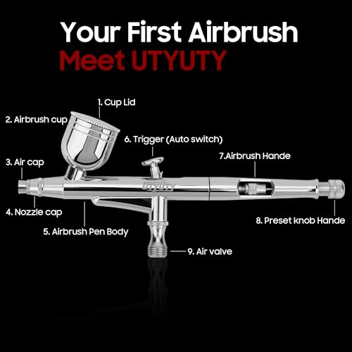 Airbrush Kit with Air Compressor,Portable 27PSI 7 Pressure Levels, 35dB Ultra-Quiet,Dual-Action 0.3mm Airbrush Gun for Beginners,Painting,Models,Makeup,Crafts & Cake Decor