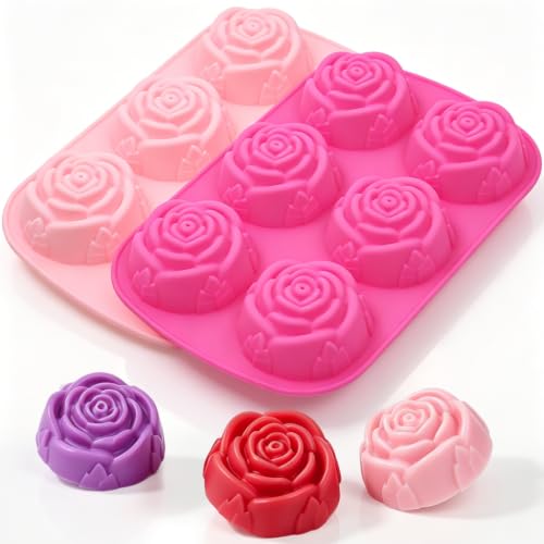 SJ Rose Silicone Mold Set, 2-Pack 6-Cavity Soap & Chocolate Molds - color: Sweet Pink+Rose Red / Rose Flower