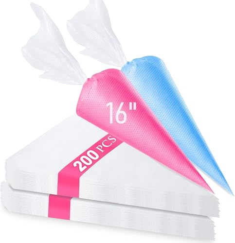 200Pcs 16 Inch Piping Bags Disposable, Durable Extra Large Pastry Bags for Cake Decorating, Bulk Piping bag, Pipping bags for Baking and Icing - color: 200pcs