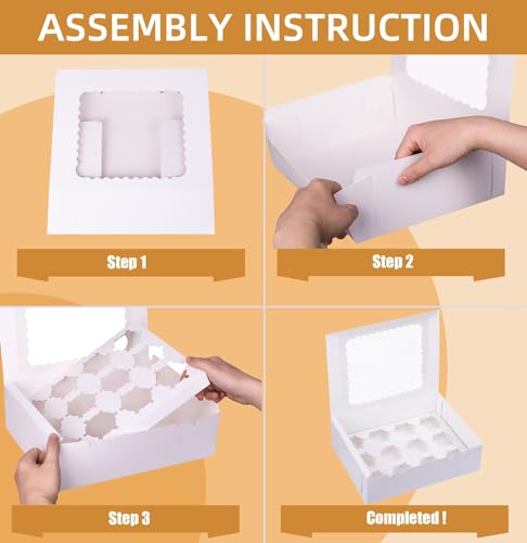 30-Set Cupcake Boxes Hold 12 Standard Cupcakes, Food Grade Cupcake Holders Bakery Carrier Boxes with Windows and Inserts for Cupcakes, Muffins and Pastries (White-30 Pack) - color: White-30 Pack