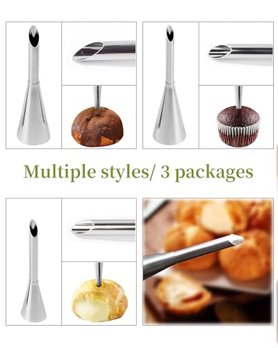 3 Pcs Long Cream Puff Piping Nozzles, Stainless Steel Icing Tips - size: Cream Nozzles-3Pcs