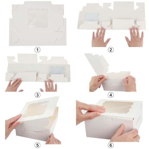 30 Pcs White Bakery Boxes with Window and Stickers, 6 X 6 X 3 Inches