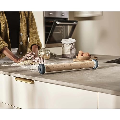 Joseph Joseph PrecisionPin - Rolling Pin with adjustable pastry thickness, Baking and dough rollers, Beech Wood, Pastel Blue - color: Pastel