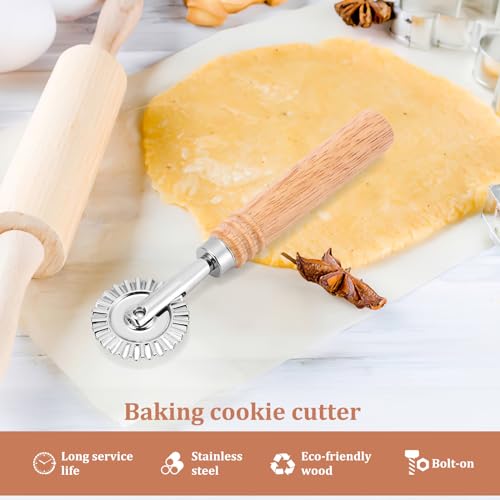 SHANGSKY Pastry Cutter Wheel, Ravioli Cutter Wheel with Long Wooden Handle