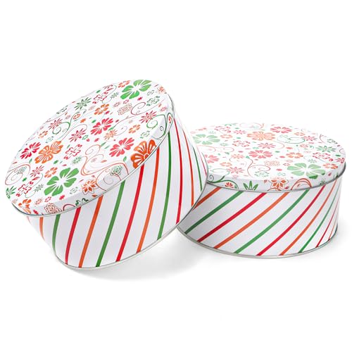Yopay 3 Pack Round Decorative Cookie Tins, Food Safe Metal Gift Tins