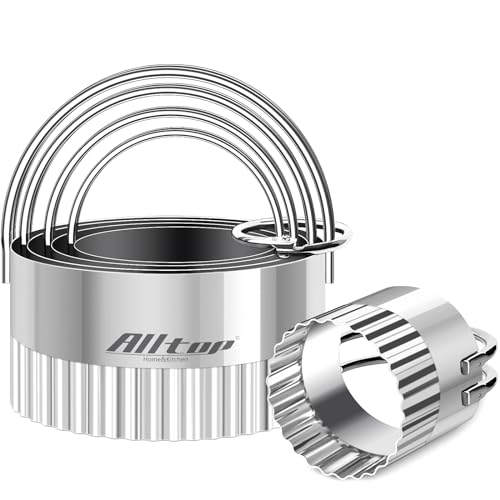 ALLTOP 5 Piece Round Biscuit Cutters with Handle - style: Round Fluted Edge