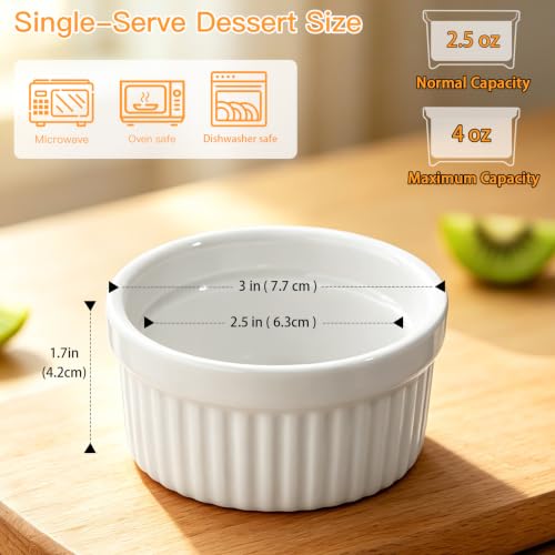 4 Pcs Ceramic Ramekins Oven Safe, Creme Brulee Ramekins (4 oz) - size: 4 oz