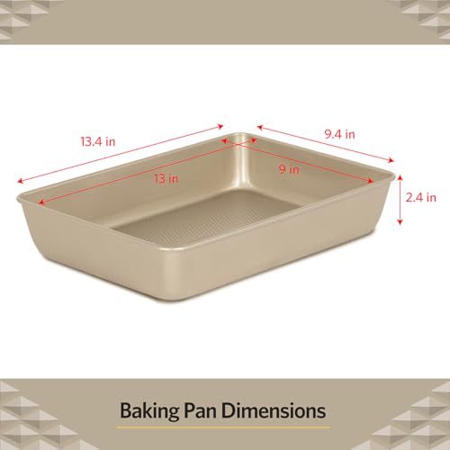Glad Baking Pan Nonstick - Oblong Metal Dish for Cake and Lasagna - Heavy Duty Carbon Steel Bakeware, Small, Gold - size: Small