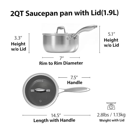 COOKER KING 2 Qt Stainless Steel Saucepan, Small Cooking Pot with Lid - size: 2 Quarts
