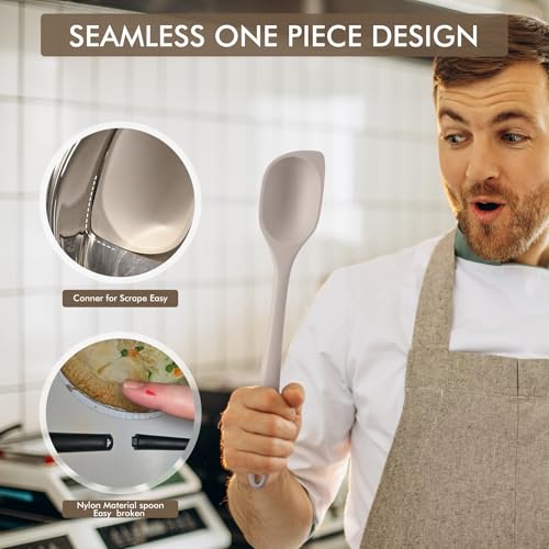 HOTEC 446°F Heat Resistant Silicone Cooking Spoon Spatula, Khaki, 12.5inch - size: 12.5inch Khaki