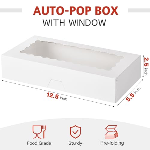 White Cookie Boxes with Window, 30 Pack, 12.5" x 5.5" x 2.5" - size: 12.5" x 5.5" x 2.5"