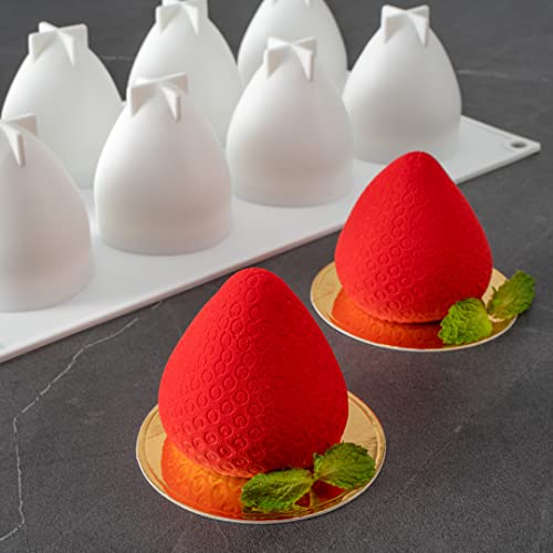 Pastry Tek 8 Cavities Strawberry Silicone Molds, 10 Oven-Ready Strawberry Molds - Flexible, Freezable, White Silicone Fruit Silicone Molds, Easy Release, For Baking - Restaurantware - size: 10 Count, style: Strawberry 8 Compartment