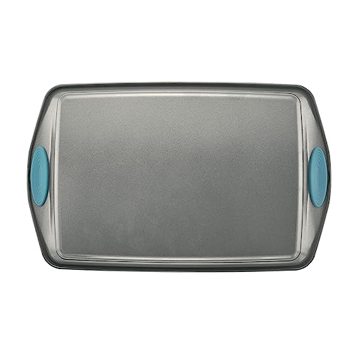 Rachael Ray Nonstick Bakeware Cookie Pan Set, Baking Sheets, 3-Piece, Gray - color: Agave Blue Grips