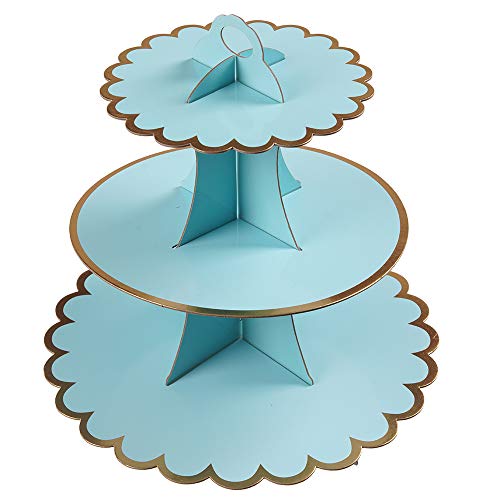 YLDW Cupcake Stand with Lace Trim, 3-Tier Cupcake Stand Display, Cardboard Cup Cake Tower Stand, Disposable Dessert Stand for Birthday Tea Party Baby Shower Treat Decorations, Mint Blue - color: Mint Blue