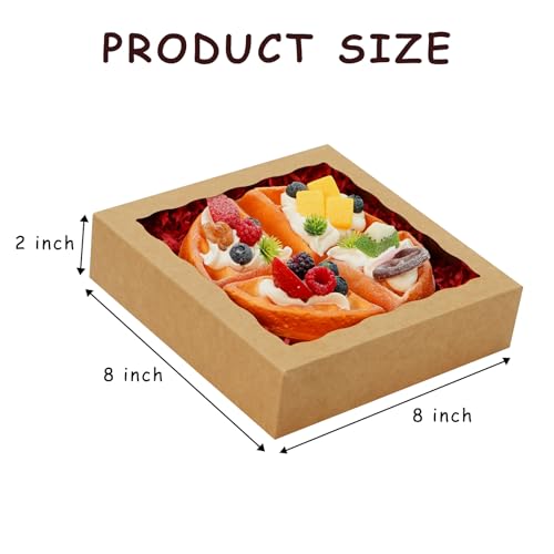 XINHPKGG 50 Pcs Pie Boxes 8x8x2 Inch Bakery Boxes with window Cookie Boxes - color: Brown