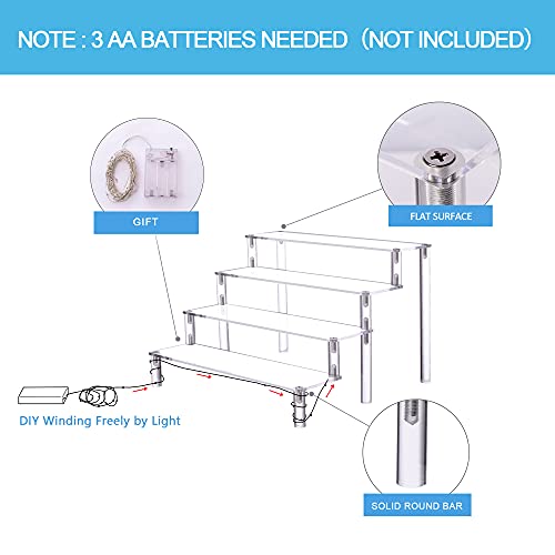 YestBuy Display Shelf Cake Stand – 4 Tier Shelf Cake Pop Stand – Multifunctional and Durable Acrylic Stand – Mounting Hardware Included – Ideal for Desserts, Cosmetics, Glassware, Figurines - color: Clear（Yellow Light）, size: 4 Tier - 3 Pack