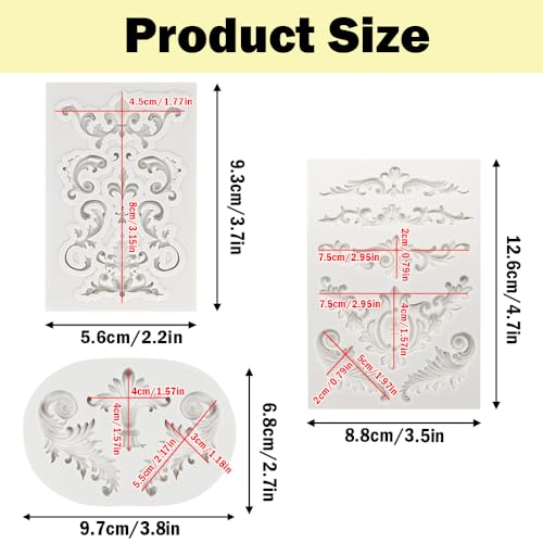 3 Pcs Baroque Silicone Mold, Scroll Fondant Mold for Cake Decor