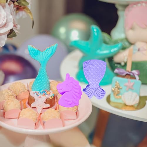 2 Pack Unicorn Molds Silicone 4 Cavity 3D Big Cartoon Themed Baking Mould Tray with Mermaid Rainbow Star for Baby Shower Birthday Party Chocolate Cake Mousse Pastry Soap Crayons Cupcake Topper - style: 4 Cavity Big Unicorn Molds