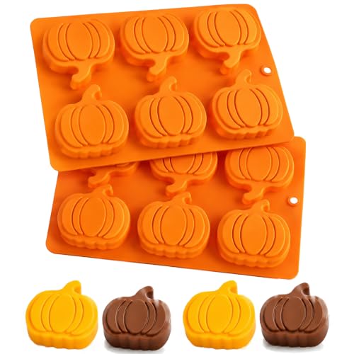 2 Pack 6-Cavity Pumpkin Silicone chocolate Molds, Fall Baking Molds - color: pumpkin 2 pcs-Orange
