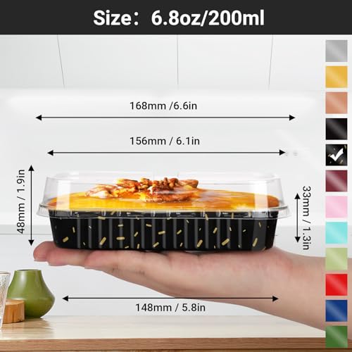 EUSOAR Mini Cake Pans with Lids, 25pcs 6.8oz 6.5"x2.5"x1.2" Aluminum Foil Mini Loaf Cake Baking Cups Pan with Lids，Disposable Creme Brulee Ramekins Baking Cups Containers, Dessert Cheesecake Pan Cups - color: Black Meteor Shower, size: 25pcs