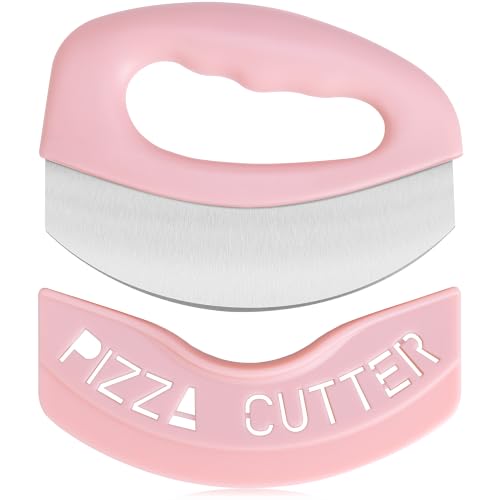 Urbanstrive Heavy Duty Stainless Steel Pizza Cutter with Cover, Super Sharp Blade Pizza Knife Pizza Cutter Rocker, Perfect Kitchen Gadgets for Pizza Cutting Home Essentials (Pink) - color: Pink