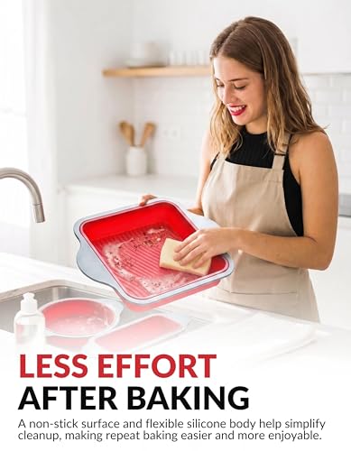 Boxiki Kitchen Silicone Baking Pans Set. 3 PCS Professional Non-Stick Baking Cake Pans Set includes Silicone Round Cake Pan, Square Cake Pan and Bread Loaf Pan. - style: Bakeware Set 3