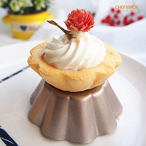 CHEFMADE Mini Pudding Pan Set, 3-Inch 4Pcs Non-Stick Egg Tart Mold Flower-shaped Pie Bread and Cake Pan Bakeware for Oven and Instant Pot Baking (Champagne Gold) - size: 06 - 3" Petal Pie 4Pcs