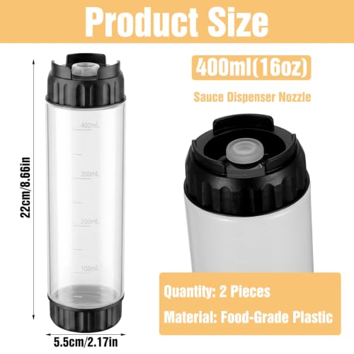 2 Pcs 16 oz Inverted Squeeze Bottles, Valve Condiment Dispenser (Black) - color: Black, size: 16 Ounces (Pack of 2)