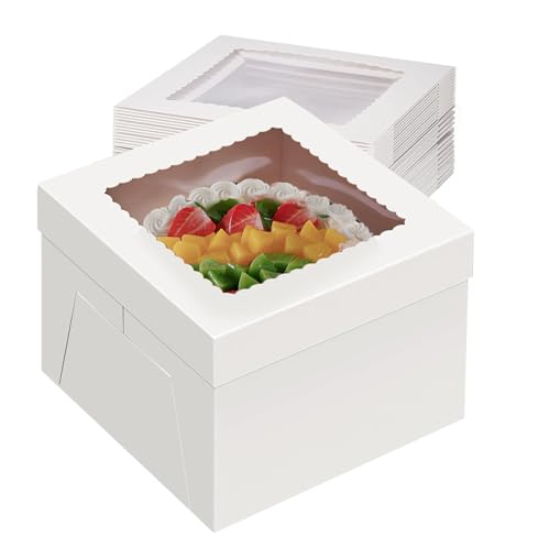 20Pack 12x12x6 Cake Boxes with Window, Sturdy White Cake Boxes for Transporting & Gifting, Easy to Assemble, Perfect for Desserts, and Crocheted Items, Fathers day - size: 12x12x6