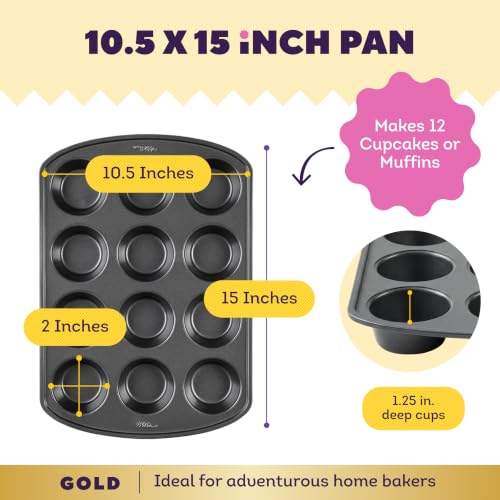 Wilton Gold Non-Stick Muffin Pan, Made Without PFAS, 12-Cup - size: Standart: 10.5 x 15 x 2 in. 12-cup pan
