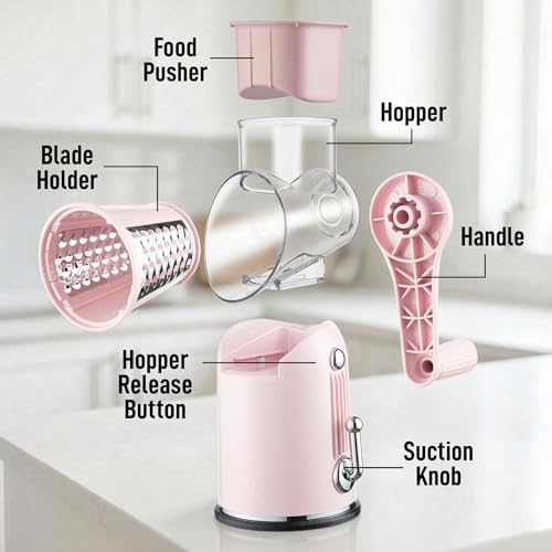 Rotary Cheese Grater Hand Crank, Vegetable Shredder - Classic Pink - color: 28 - Pink