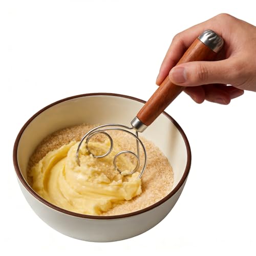 PRETYZOOM Dough Whisk Stainless Steel Whisk Wood Handle Bread Mixer