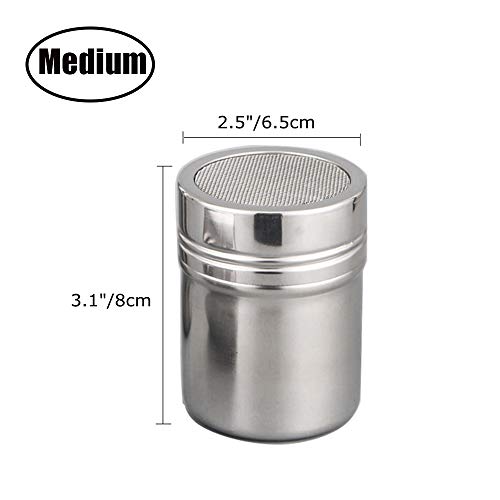 Set of 3Pcs Powder Sugar Shaker with Lid,Stainless Steel Fine Mesh Shaker, for Sifter Cocoa,Cinnamon Powder,Icing Sugar,Chocolate Coffee (Medium) - size: Medium