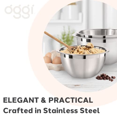 Oggi 3-Quart Two-Tone Stainless Steel Mixing Bowl, Great for Mixing, Making Dough, Dressing Salads, Mixing Eggs, Washing Vegetables - size: 3-Quart