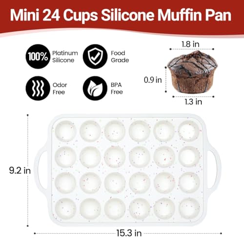 FUNBAKY Silicone Mini Muffin Pan with Metal Frame - Nonstick 24 Cups Mini Muffin Tin Handles, Oven Safe for Muffin, Cupcake, Egg Bites, Confetti - size: Mini 24-Cup: 1pc