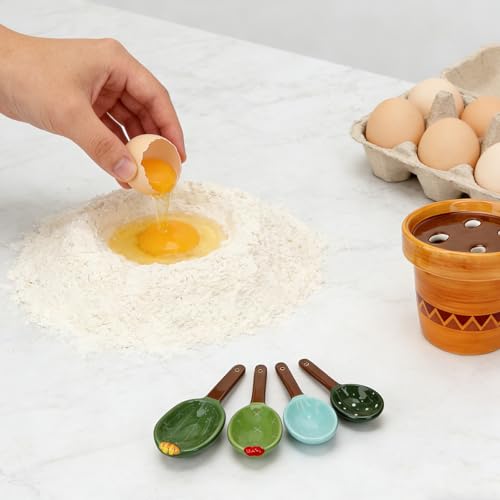 5 Pcs Ceramic Cactus Measuring Spoons with Storage Pot Cute Baking Tool Set