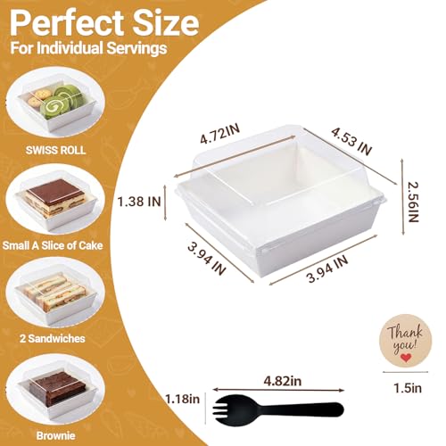 50 Sets Charcuterie Boxes with Clear Lids, 4.5" Square Sandwich - color: White