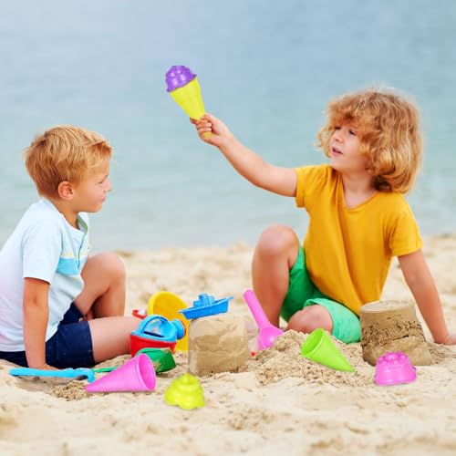 VOSAREA 1 Set Plastic Sand Ice Cream Set, Ice Cream Cones with Scoop, Kids Beach Sand Model Tool for Outdoor Seaside Activities