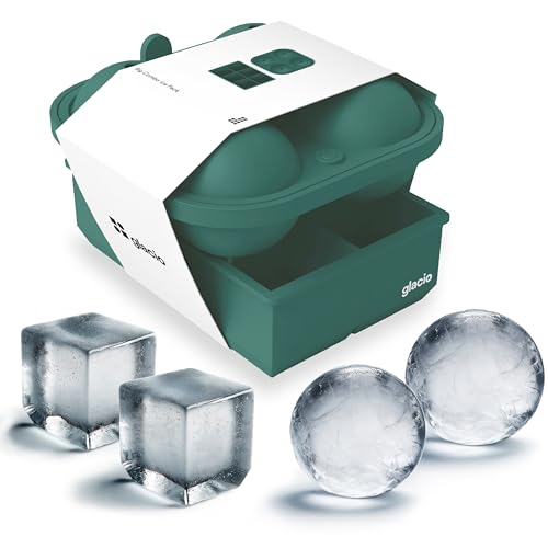 Silicone Ice Cube Trays, 2 Inch Square Ice Molds & Sphere Combo, BPA Free - color: Large 6+4 (Green)