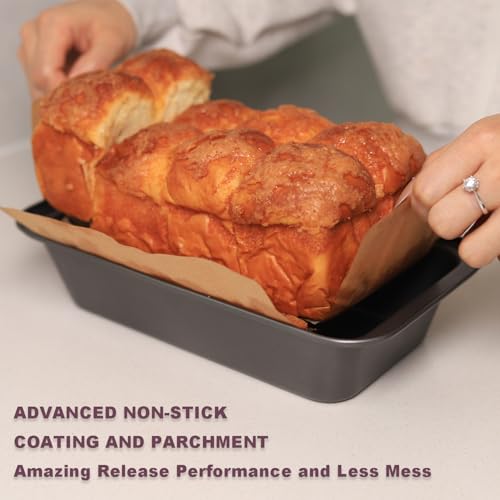 2 PCS Nonstick Loaf Pan Set, 9 x 5 Inch Carbon Steel Rectangle Bakeware with 100 Unbleached Parchment Liners for Baking Toast, Cakes, Banana Breads, Gray - size: 9 x 5 Inch